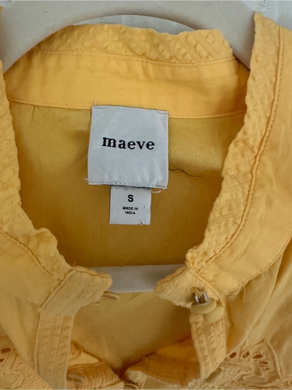 Anthropologie Maeve Yellow Eyelet Button-Front Blouse - Picture 2 of 6